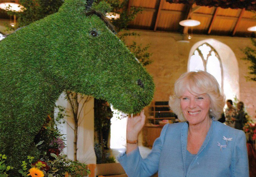 Duchess of Cornwall with artificial grass horse