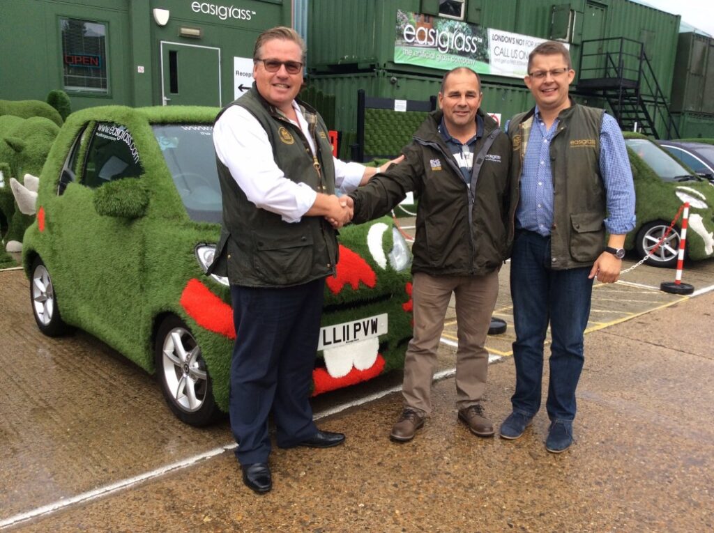 artificial grass covered car being sold