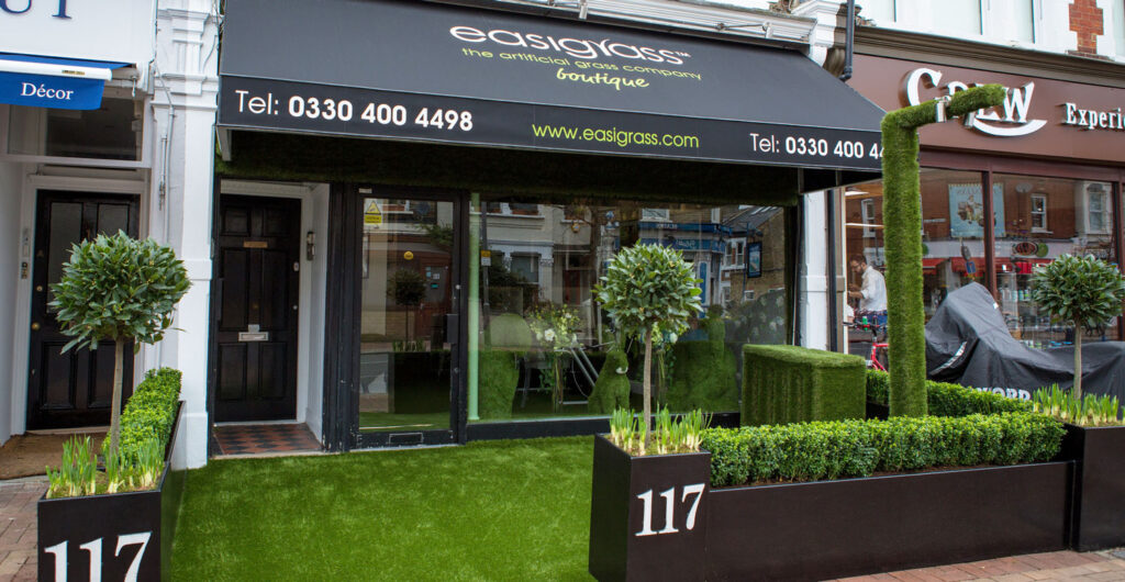 Front of artificial grass shop - easigrass boutique in london
