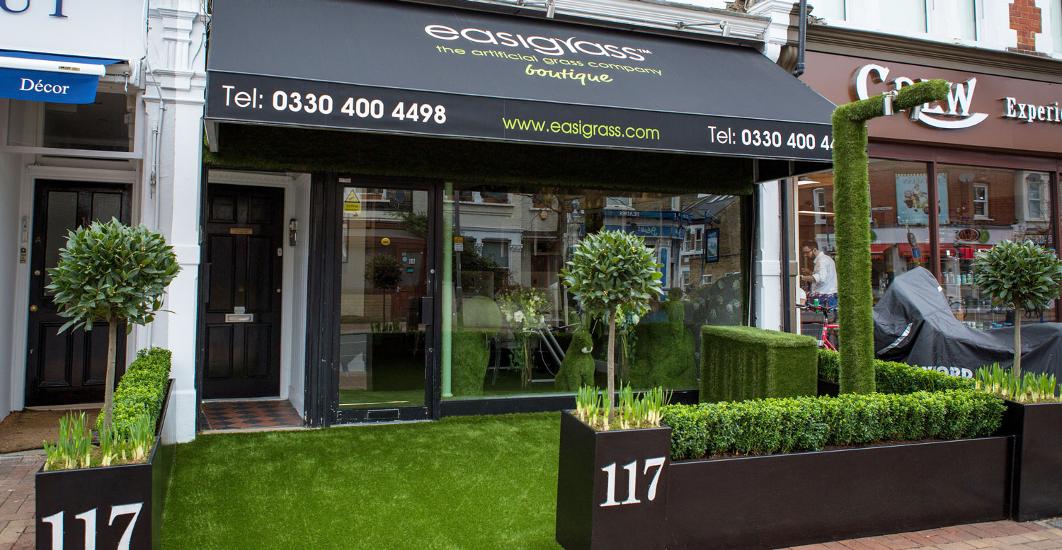 Front of artificial grass shop - easigrass boutique in london
