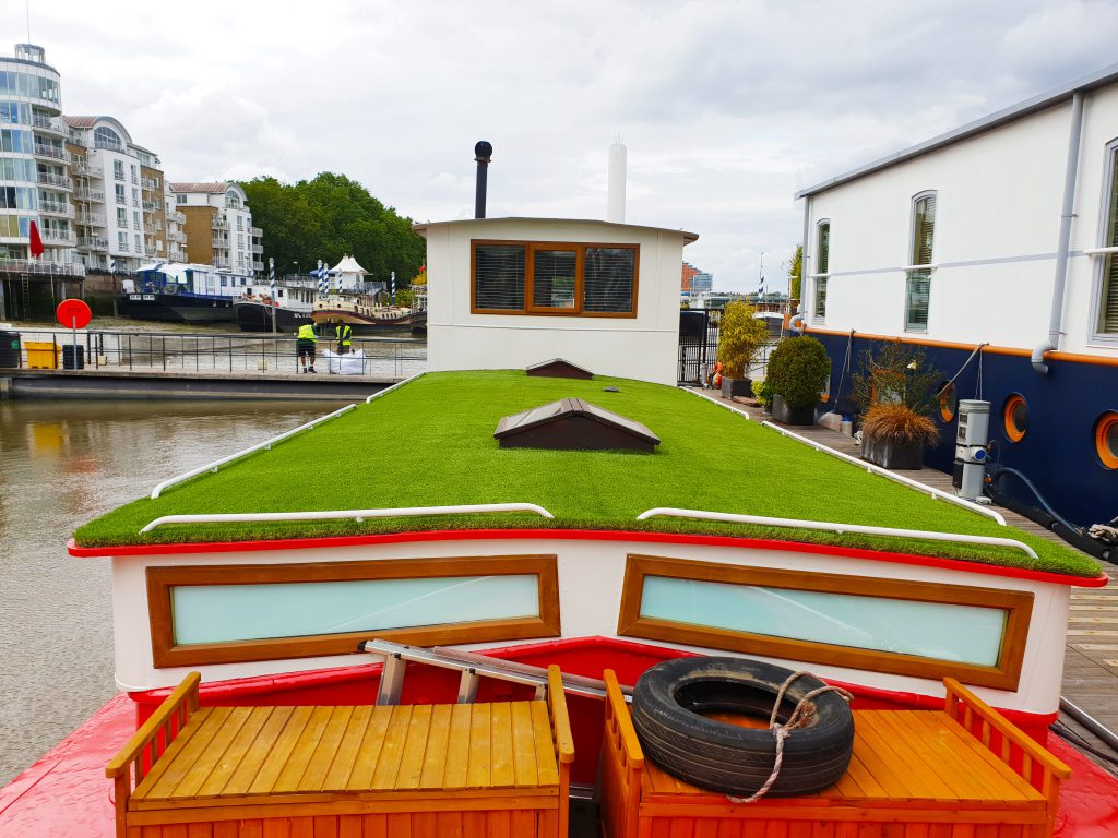 artificial grass on a barge