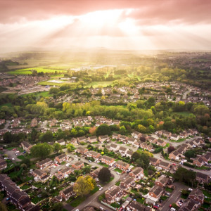 birds eye view of suburban houses