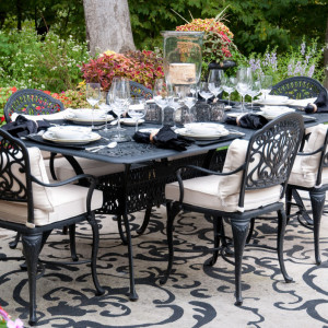 Outdoor furniture dinning room table with high end table settings