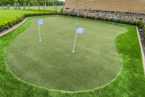 Types of artificial grass - lush green back garden with dogs